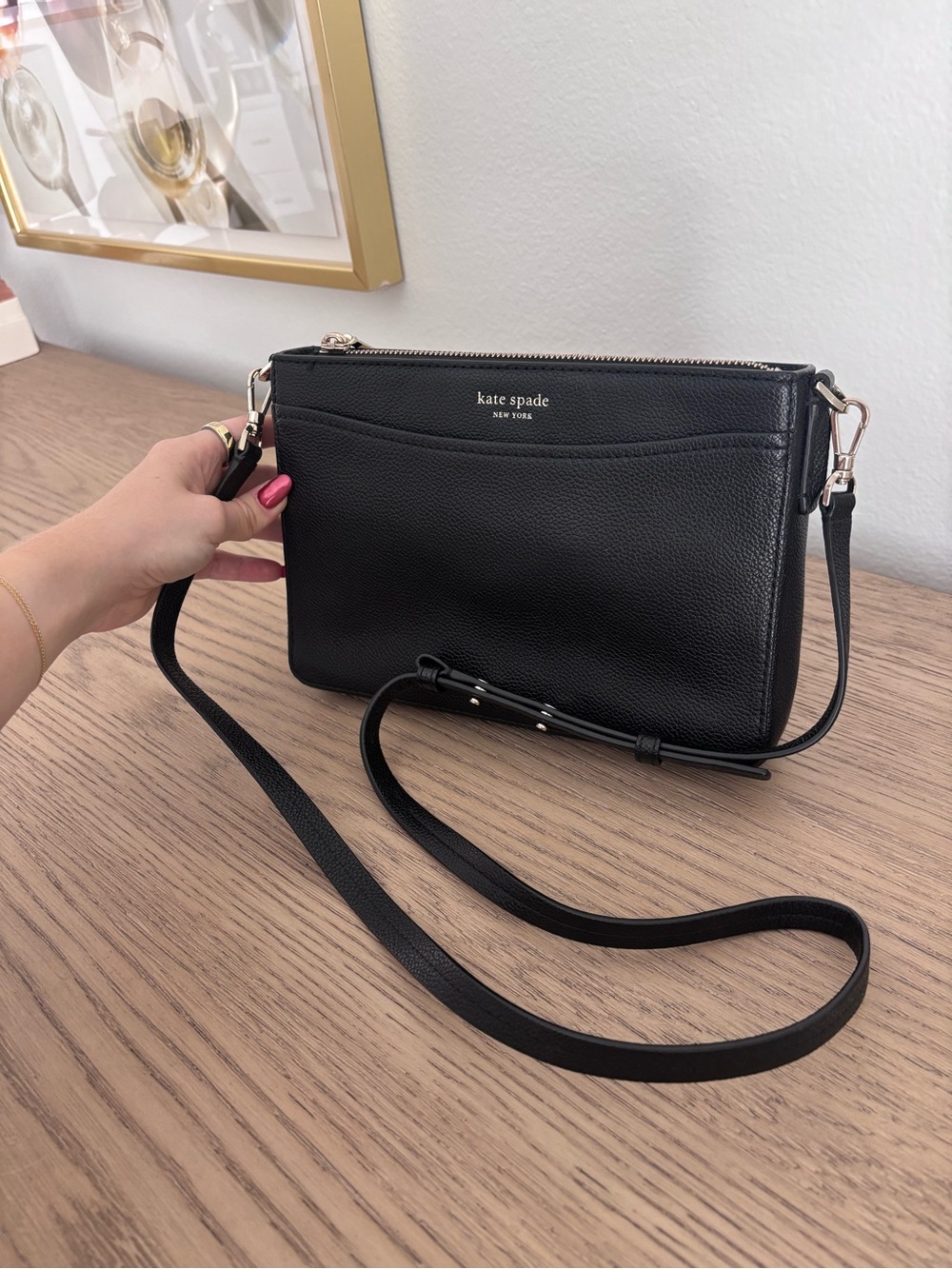 kate spade Black Pebbled Leather Zip Crossbody